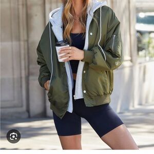 Vici Olive Bomber Jacket with Gray Accents